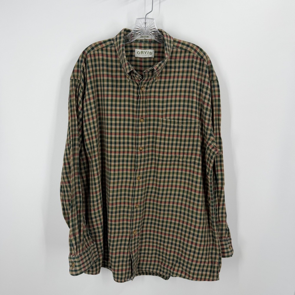 Orvis Button Down Shirt Mens XL Multicolor Plaid Long Sleeve Cotton